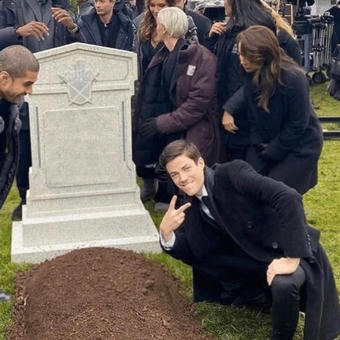 Grant Gustin over grave
